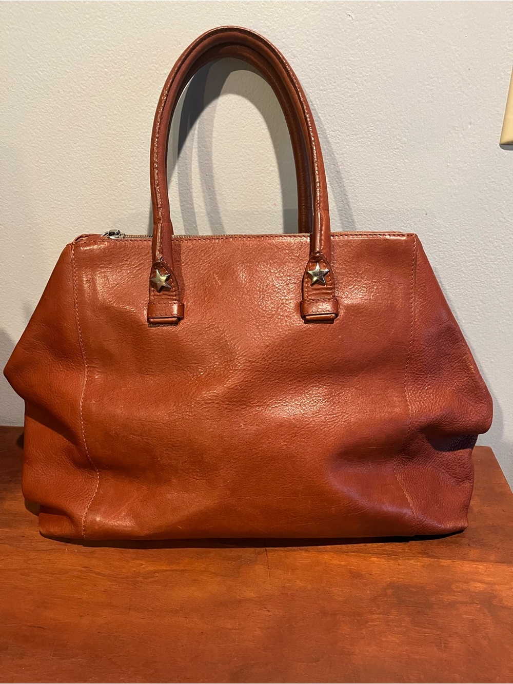 Terrida Light Brown Leather Satchel Style Purse Handbag Made In Italy